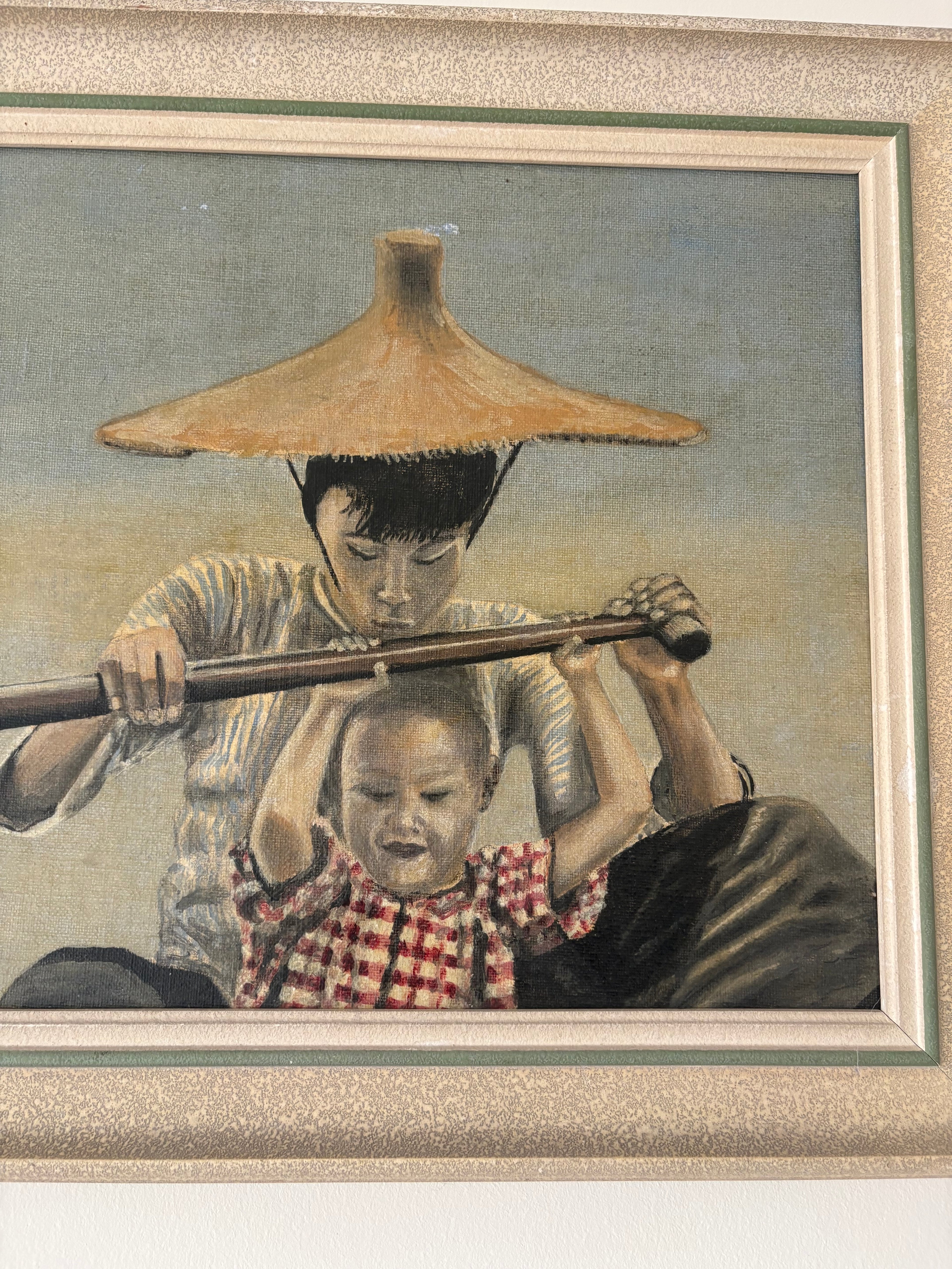 Moeder en kind in boot,schilderij