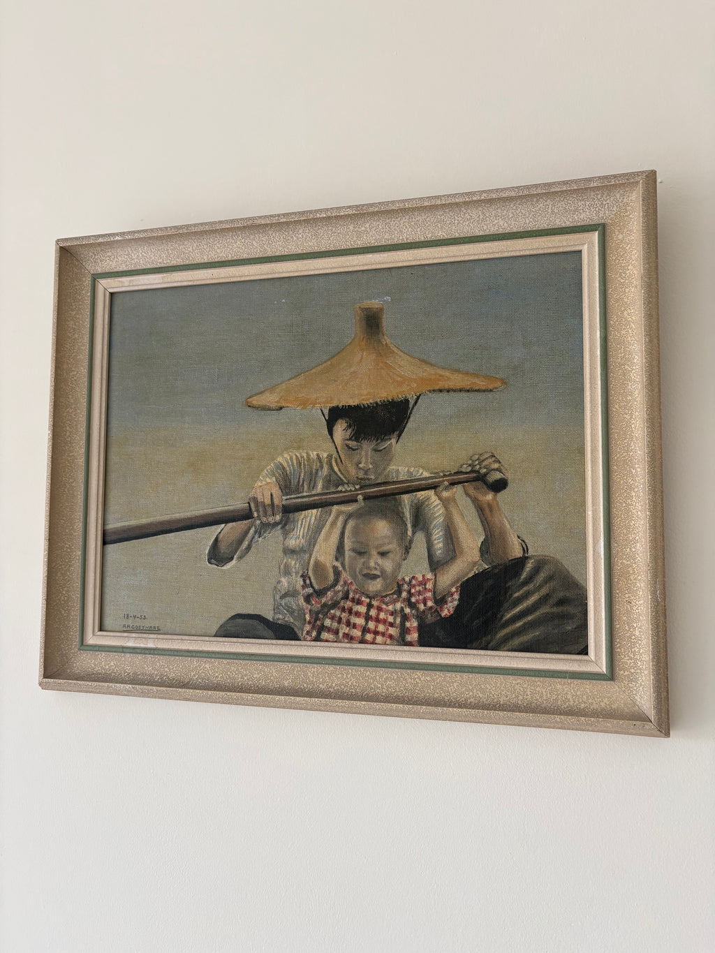 Moeder en kind in boot,schilderij