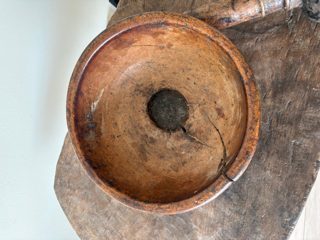 Antieke grote houten vijzel set