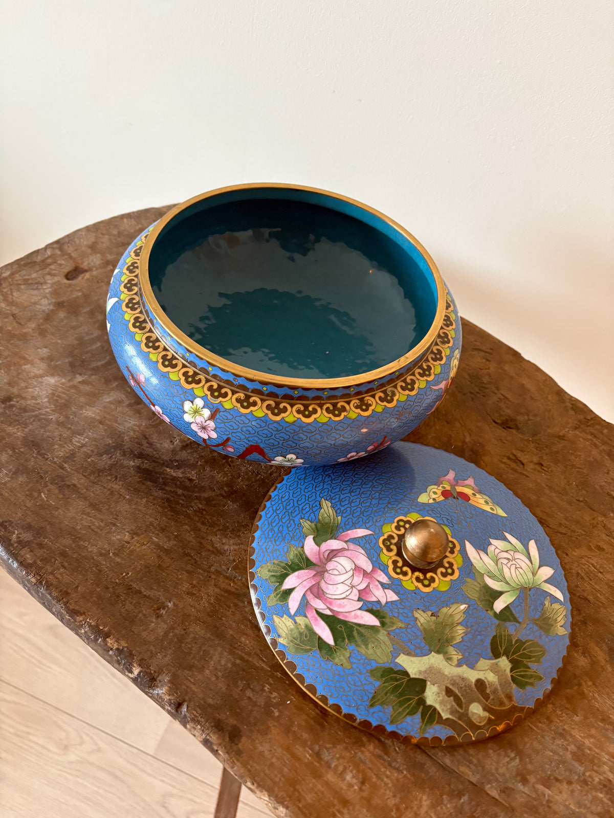 Prachtige blauwe vintage cloisonné