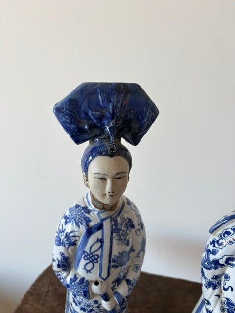 Chinees blauw wit porseleinen Beeldjespaar