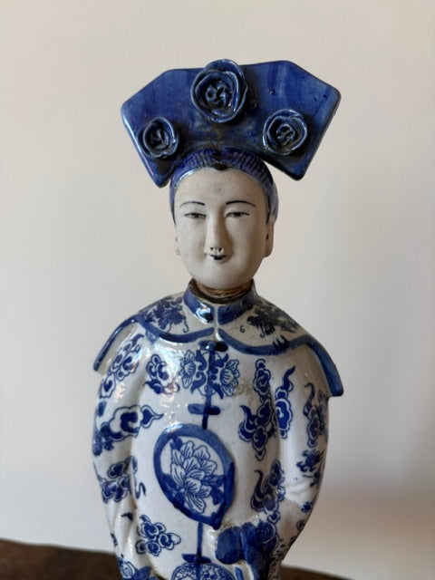 Chinees blauw wit porseleinen Beeldjespaar