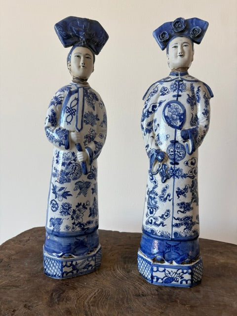 Chinees blauw wit porseleinen Beeldjespaar