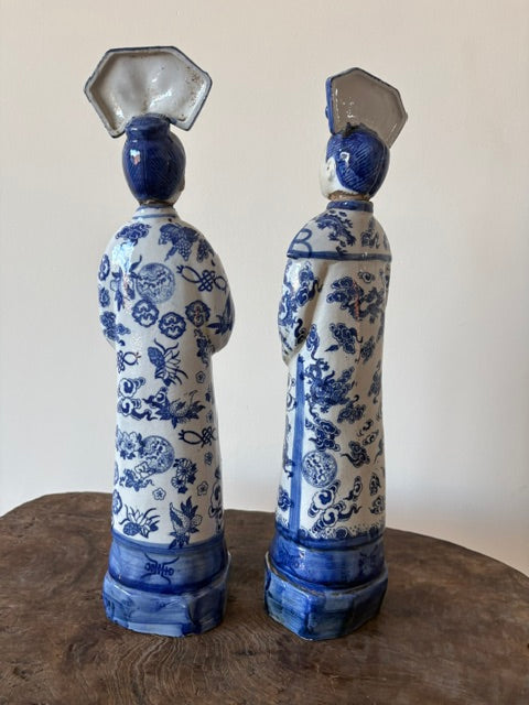 Chinees blauw wit porseleinen Beeldjespaar