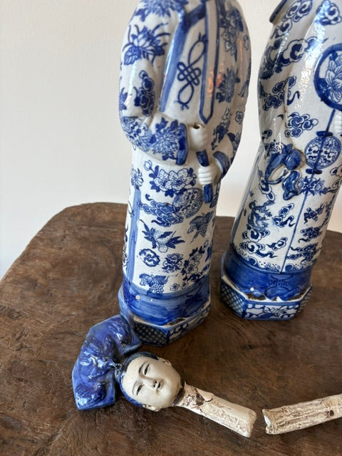 Chinees blauw wit porseleinen Beeldjespaar